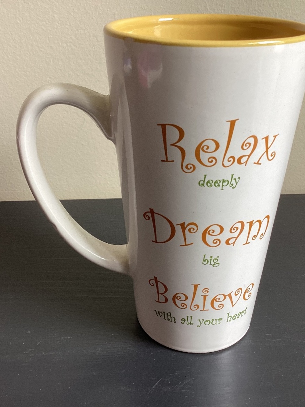 Mulberry Tall Mug 12oz “Relax deeply,Dream big,Believe with all your heart”